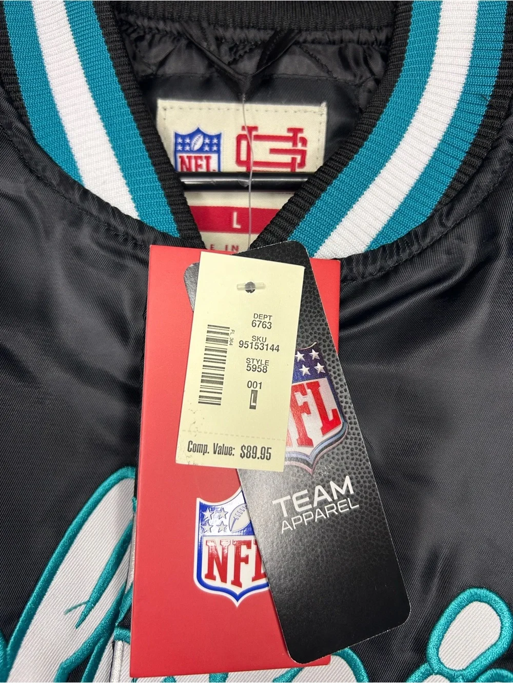 NFL Miami Dolphins Black Satin Jacket with Teal & White Script